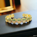 Happy Smiley Ruby Red Cubic Zirconia 18K Gold Cuff Kada Bracelet Bulk