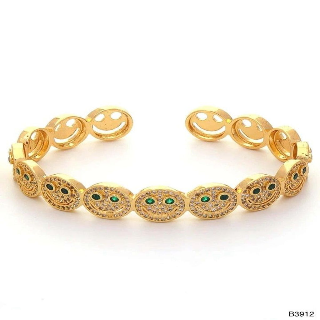 Happy Smiley Ruby Red Cubic Zirconia 18K Gold Cuff Kada Bracelet Bulk