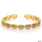 Happy Smiley Ruby Red Cubic Zirconia 18K Gold Cuff Kada Bracelet Bulk