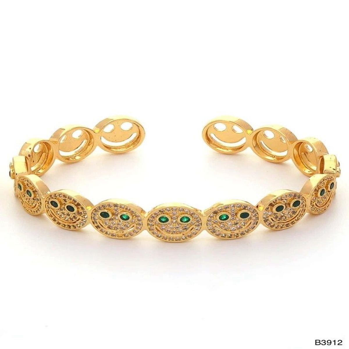 Happy Smiley Ruby Red Cubic Zirconia 18K Gold Cuff Kada Bracelet Bulk