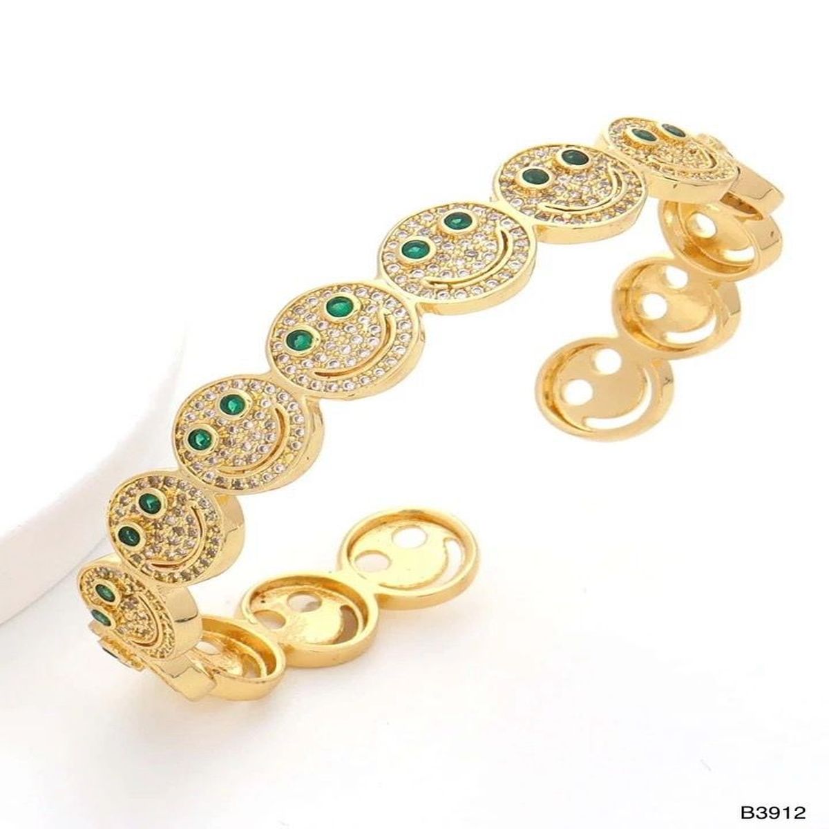 Happy Smiley Ruby Red Cubic Zirconia 18K Gold Cuff Kada Bracelet Bulk