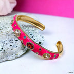 Hot Pink Enamel Gemstones 18K Gold Anti Tarnish Cuff Kada Bulk