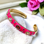 Hot Pink Enamel Gemstones 18K Gold Anti Tarnish Cuff Kada Bulk