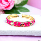 Hot Pink Enamel Gemstones 18K Gold Anti Tarnish Cuff Kada Bulk
