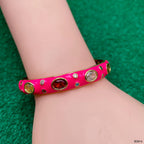 Hot Pink Enamel Gemstones 18K Gold Anti Tarnish Cuff Kada Bulk