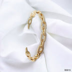 Oval Links Cubic Zirconia 18K Gold Cuff Kada Bracelet For Women Bulk