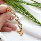 Oval Links Cubic Zirconia 18K Gold Cuff Kada Bracelet For Women Bulk