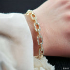 Oval Links Cubic Zirconia 18K Gold Cuff Kada Bracelet For Women Bulk