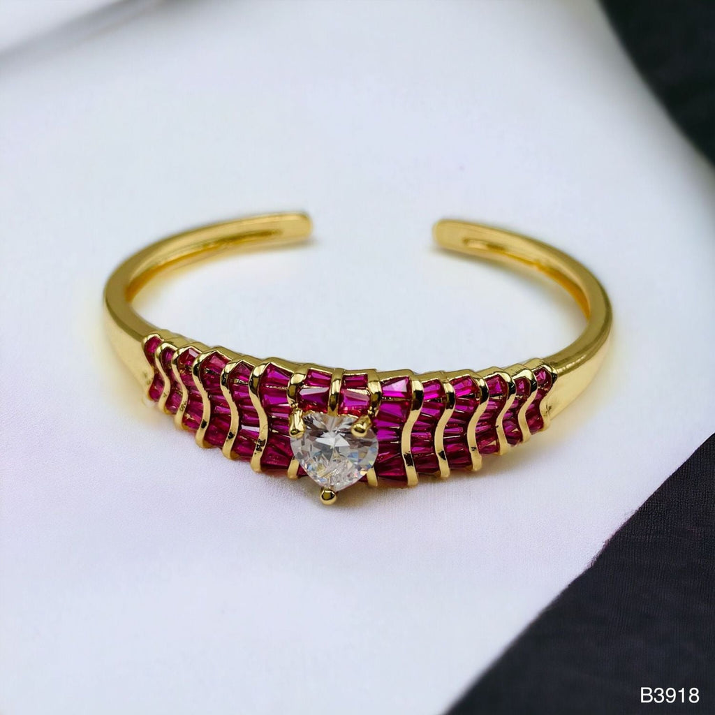 Heart Love CZ 18K Gold Anti Tarnish Cuff Kada Bracelet Bulk