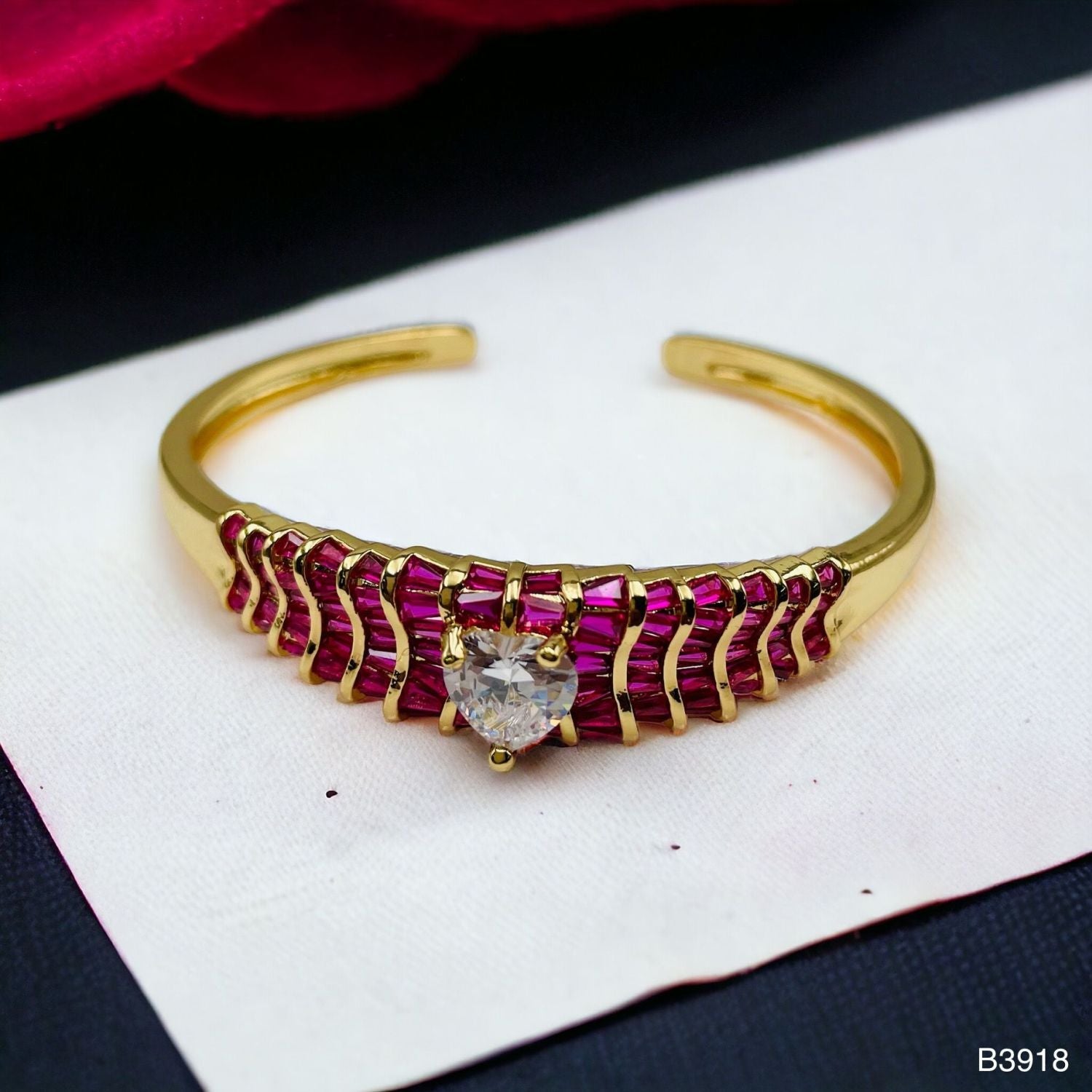 Heart Love CZ 18K Gold Anti Tarnish Cuff Kada Bracelet Bulk