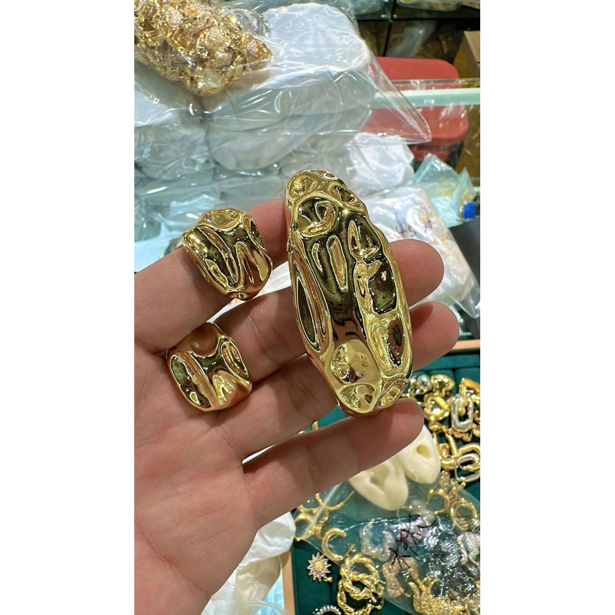 Beaten Glossy Gold 18K Gold Anti Tarnish Cuff Kada Bracelet Women Bulk