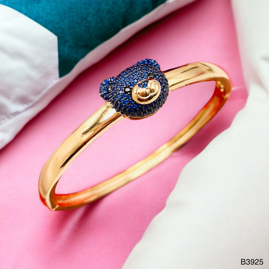 Dark Blue Sapphire Teddy Bear 18K Gold Anti Tarnish Openable Kada Bangle for Women