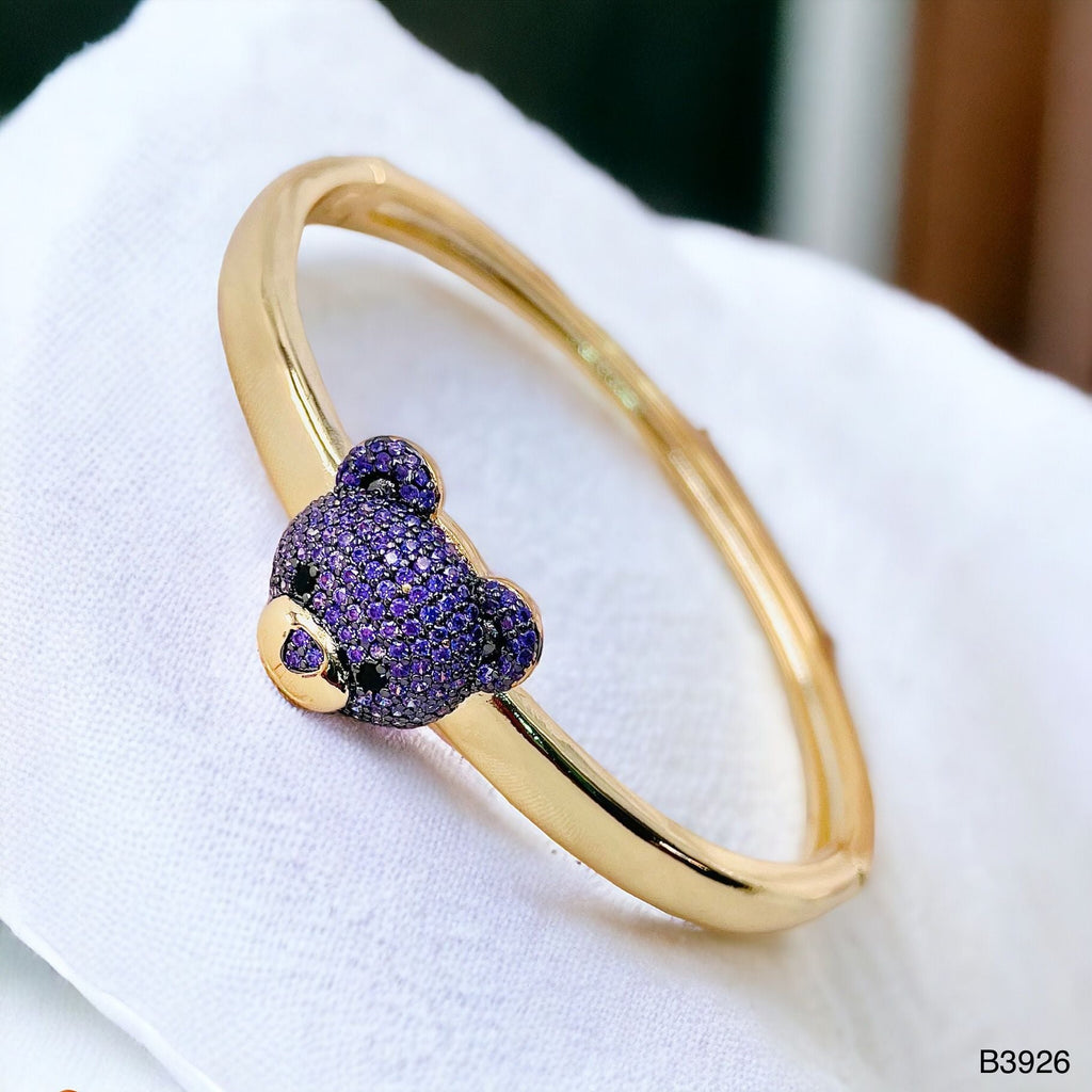 Dark Blue Sapphire Teddy Bear 18K Gold Anti Tarnish Openable Kada Bangle for Women