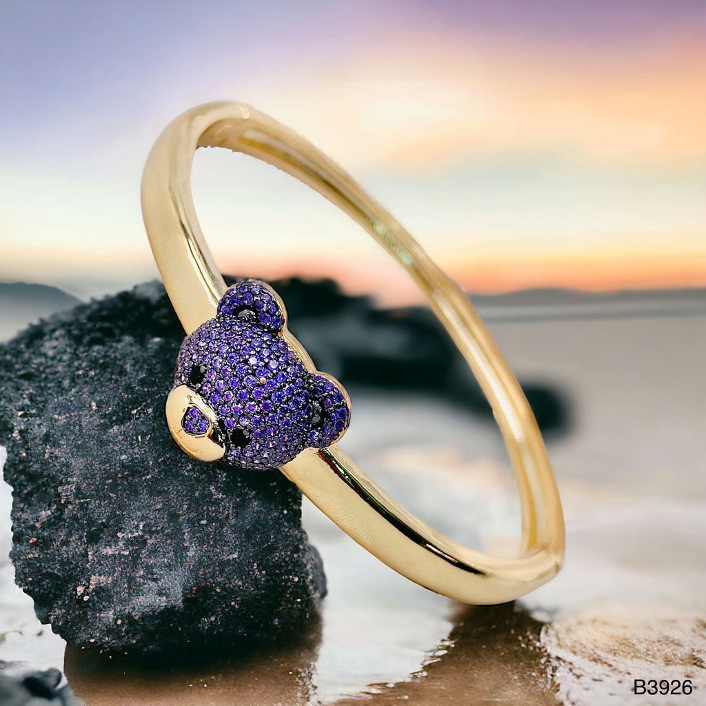 Dark Blue Sapphire Teddy Bear 18K Gold Anti Tarnish Openable Kada Bangle for Women