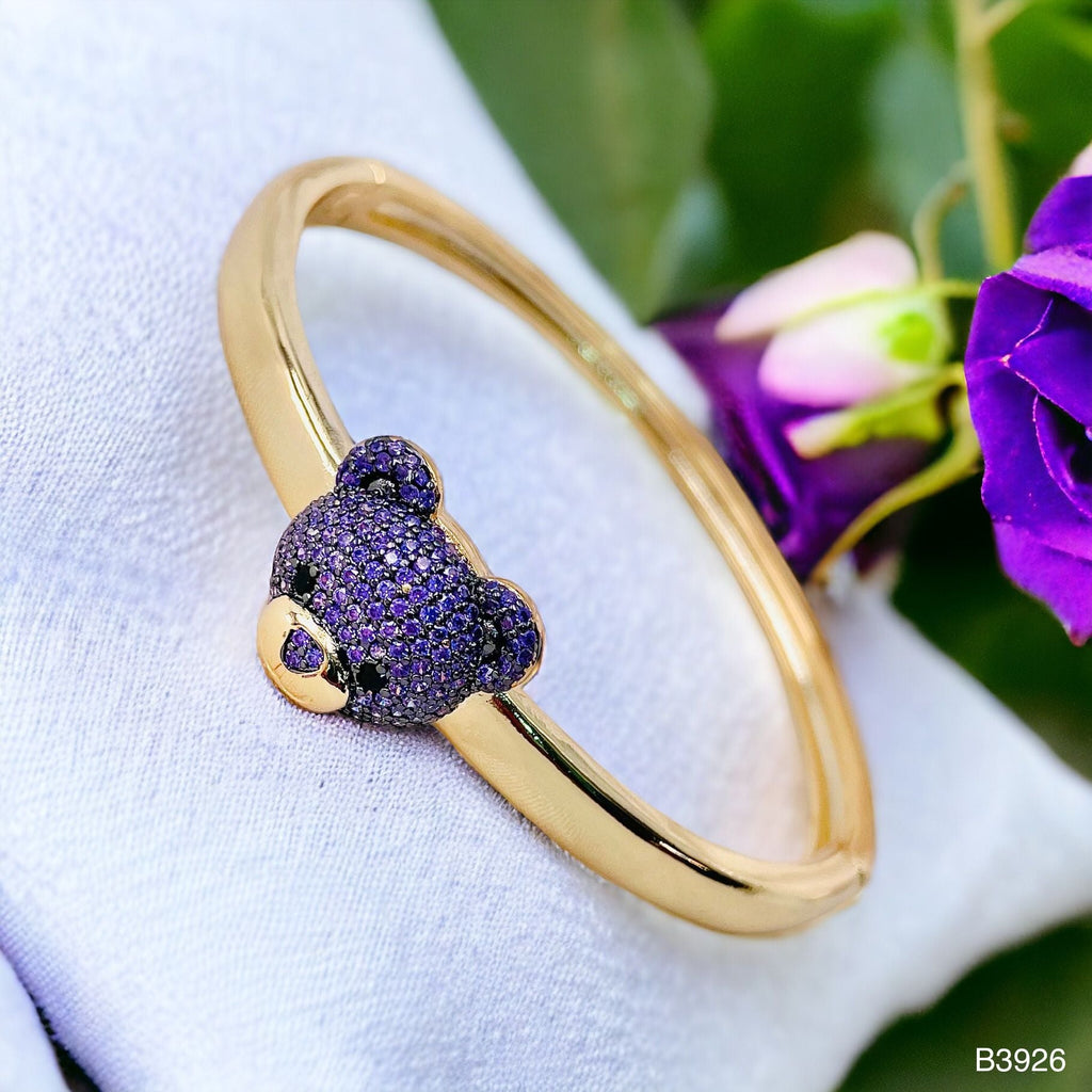 Dark Blue Sapphire Teddy Bear 18K Gold Anti Tarnish Openable Kada Bangle for Women