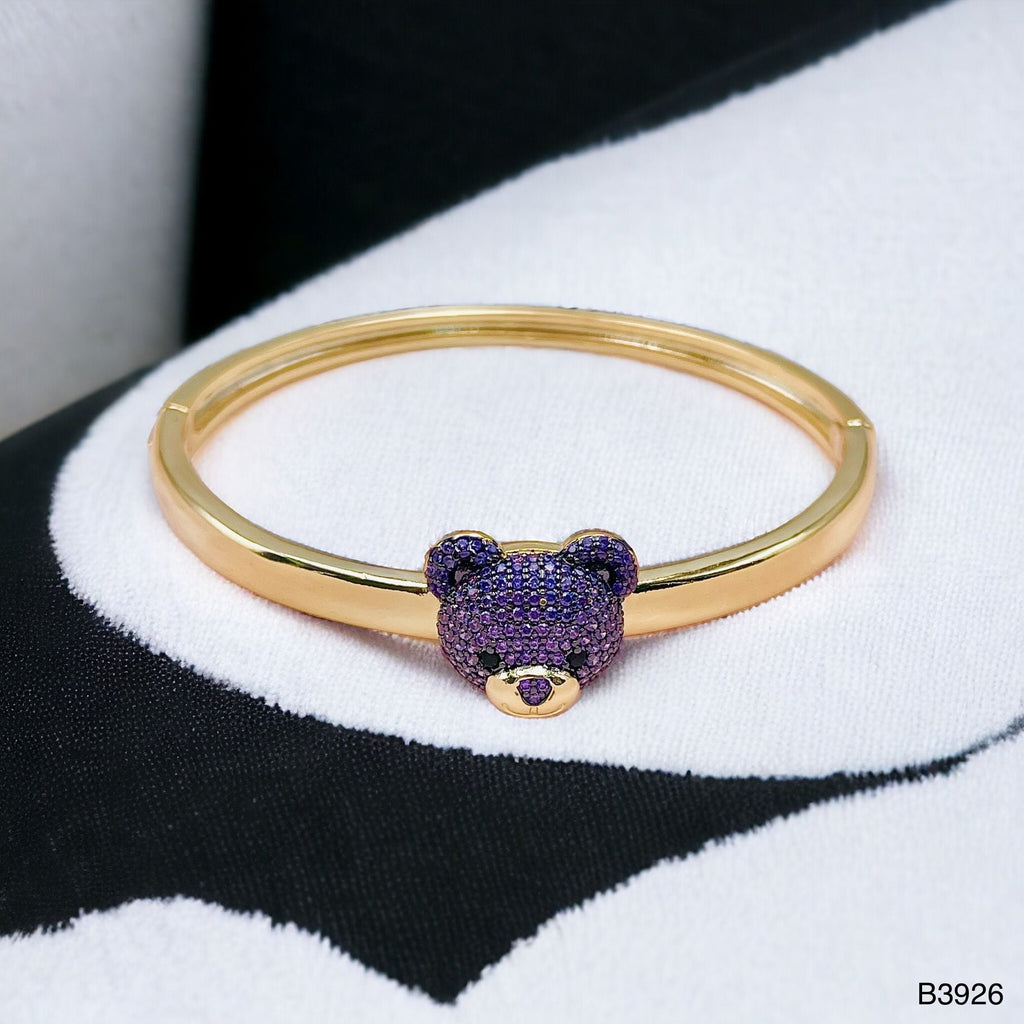 Dark Blue Sapphire Teddy Bear 18K Gold Anti Tarnish Openable Kada Bangle for Women