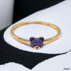Dark Blue Sapphire Teddy Bear 18K Gold Anti Tarnish Openable Kada Bangle for Women