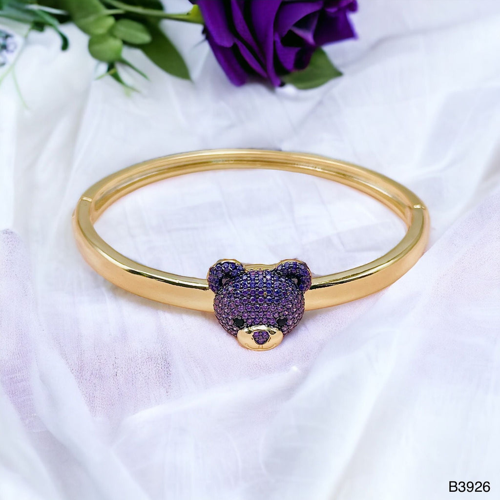 Dark Blue Sapphire Teddy Bear 18K Gold Anti Tarnish Openable Kada Bangle for Women
