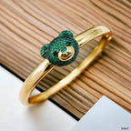 Dark Blue Sapphire Teddy Bear 18K Gold Anti Tarnish Openable Kada Bangle for Women