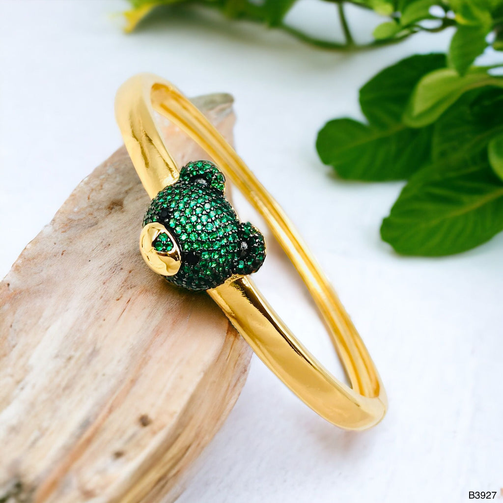 Dark Blue Sapphire Teddy Bear 18K Gold Anti Tarnish Openable Kada Bangle for Women
