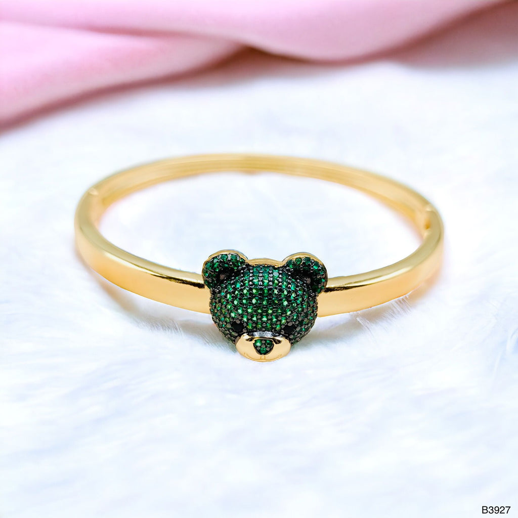 Dark Blue Sapphire Teddy Bear 18K Gold Anti Tarnish Openable Kada Bangle for Women