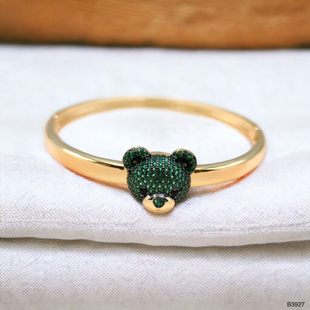 Dark Blue Sapphire Teddy Bear 18K Gold Anti Tarnish Openable Kada Bangle for Women