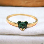 Dark Blue Sapphire Teddy Bear 18K Gold Anti Tarnish Openable Kada Bangle for Women