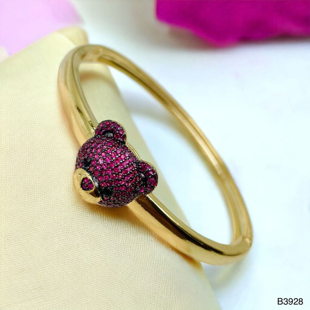 Dark Pink Teddy Bear 18K Gold Anti Tarnish Openable Kada Bangle Bulk