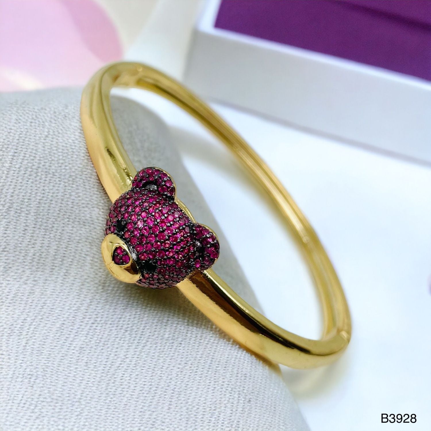 Dark Pink Teddy Bear 18K Gold Anti Tarnish Openable Kada Bangle Bulk Secondary image