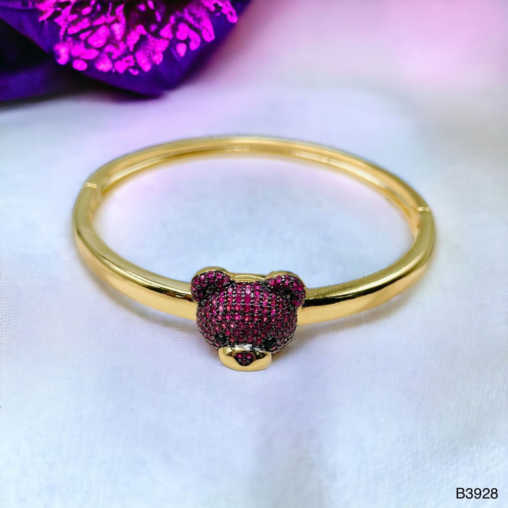 Dark Pink Teddy Bear 18K Gold Anti Tarnish Openable Kada Bangle Bulk