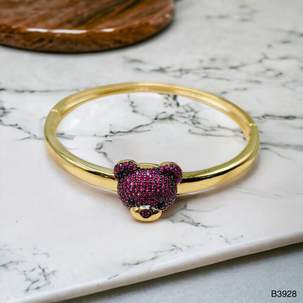 Dark Pink Teddy Bear 18K Gold Anti Tarnish Openable Kada Bangle Bulk