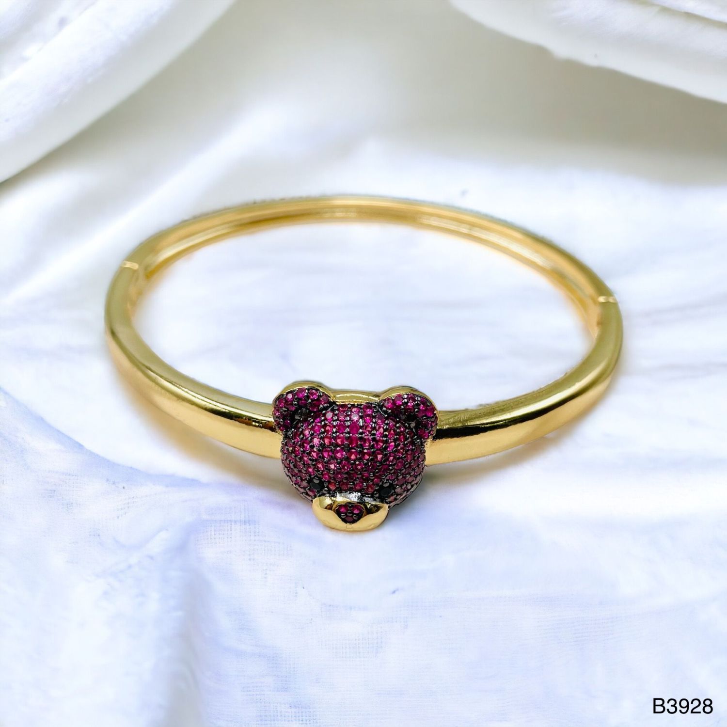 Dark Pink Teddy Bear 18K Gold Anti Tarnish Openable Kada Bangle Bulk