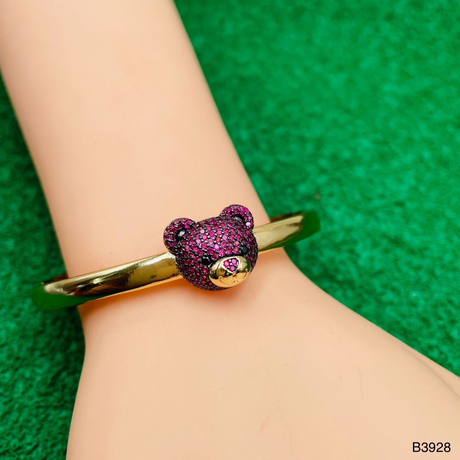 Dark Pink Teddy Bear 18K Gold Anti Tarnish Openable Kada Bangle Bulk