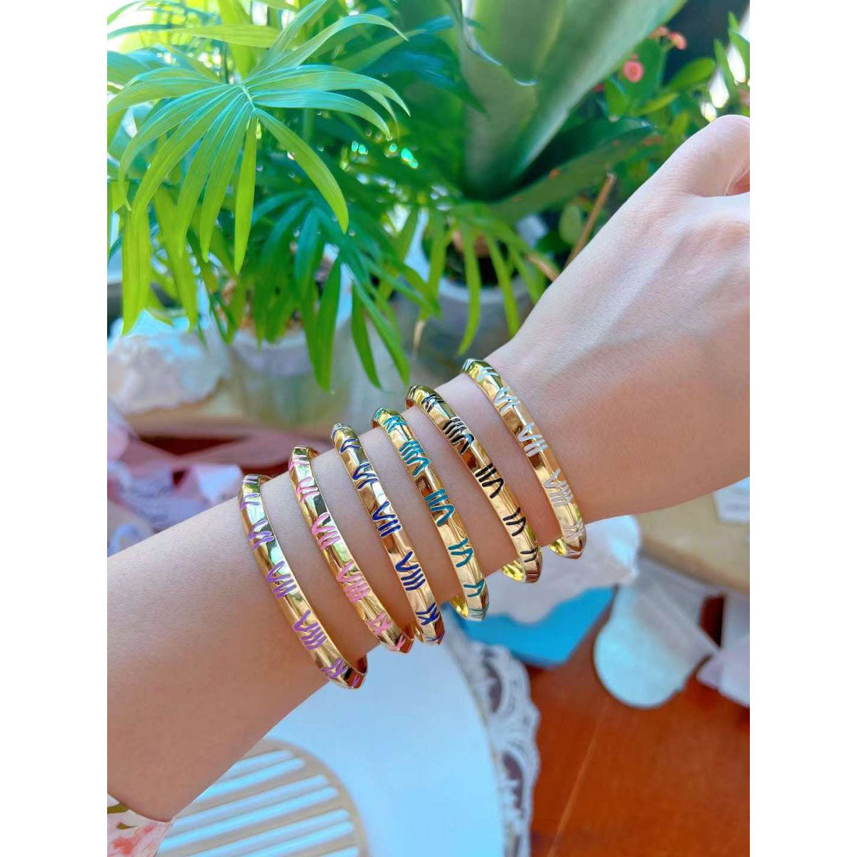 White Enamel Roman Numbers Gold Anti Tarnish Cuff Kada Bracelet Bulk