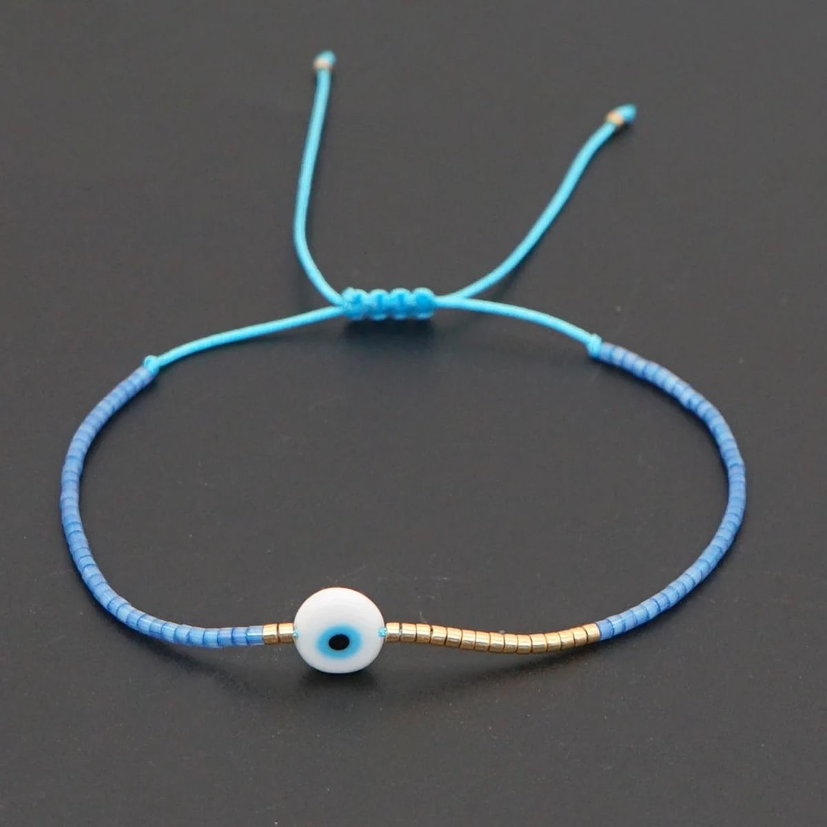 Evil Eye Mother Of Pearl Sky Blue Gold Handmade Beads Bracelet Bulk