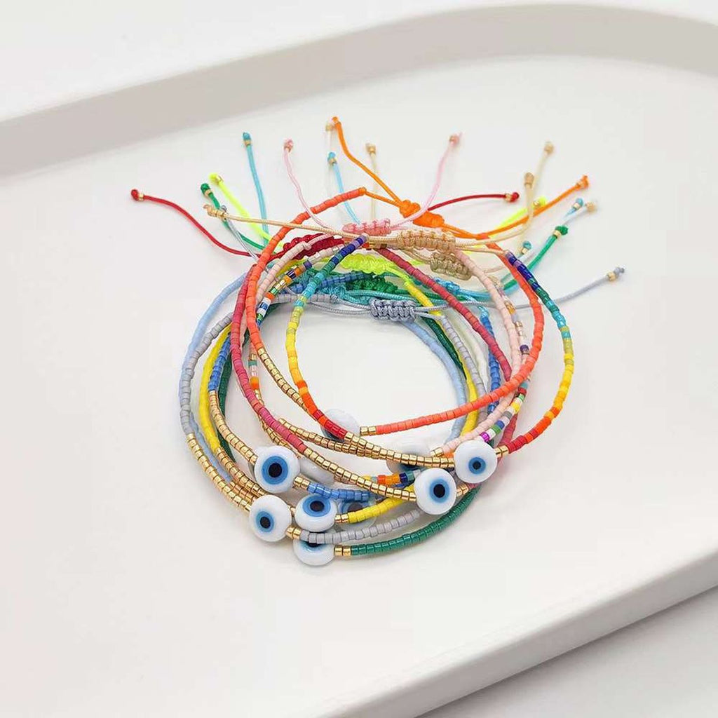 Evil Eye Mother Of Pearl Sky Blue Gold Handmade Beads Bracelet Bulk