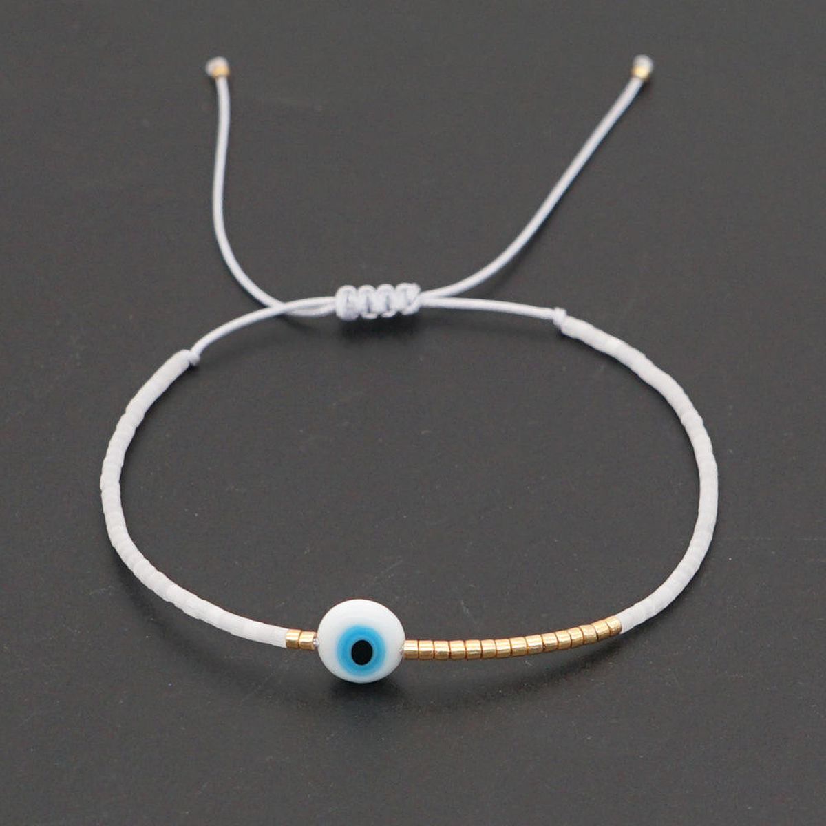 Evil Eye Mother Of Pearl Sky Blue Gold Handmade Beads Bracelet Bulk
