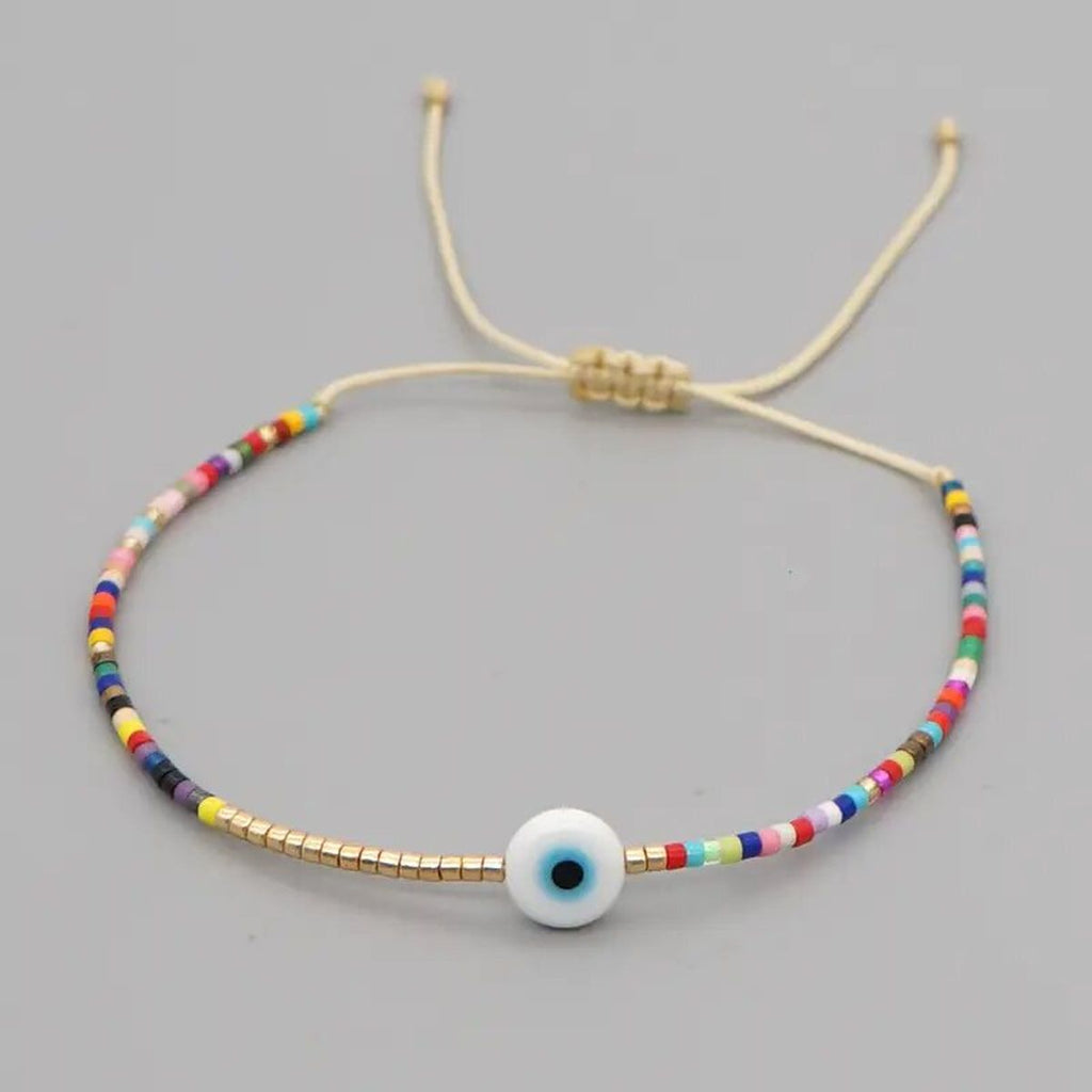 Evil Eye Mother Of Pearl Sky Blue Gold Handmade Beads Bracelet Bulk