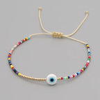 Evil Eye Mother Of Pearl Sky Blue Gold Handmade Beads Bracelet Bulk