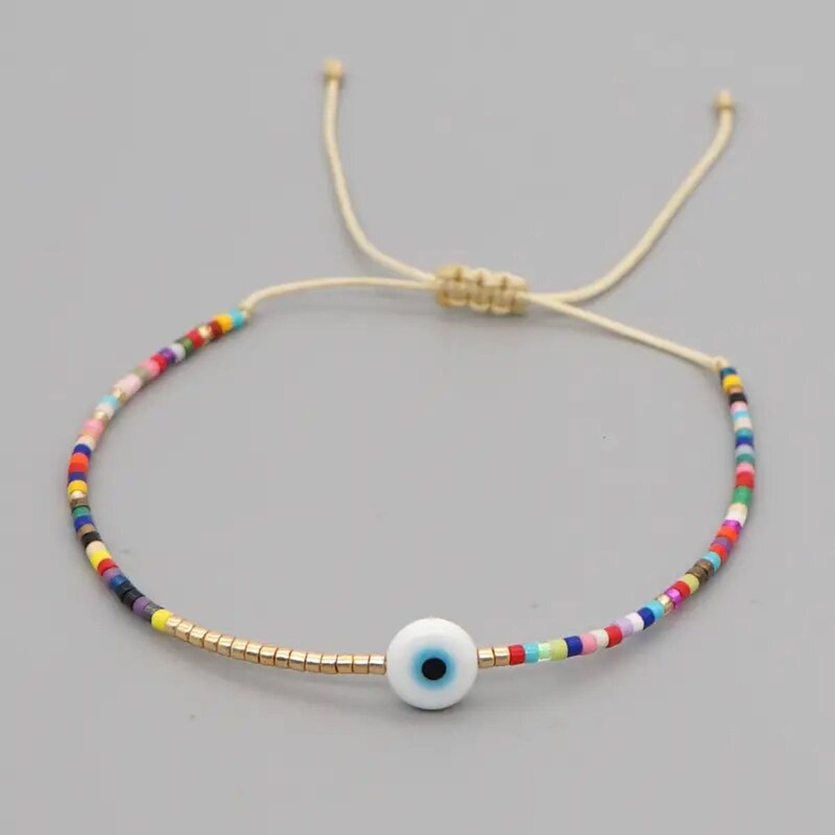 Evil Eye Mother Of Pearl Sky Blue Gold Handmade Beads Bracelet Bulk