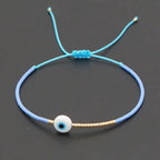 Evil Eye Mother Of Pearl Sky Blue Gold Handmade Beads Bracelet Bulk