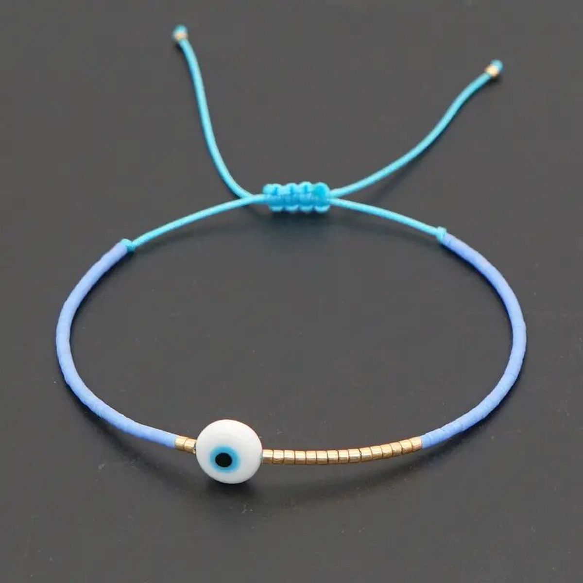 Evil Eye Mother Of Pearl Sky Blue Gold Handmade Beads Bracelet Bulk