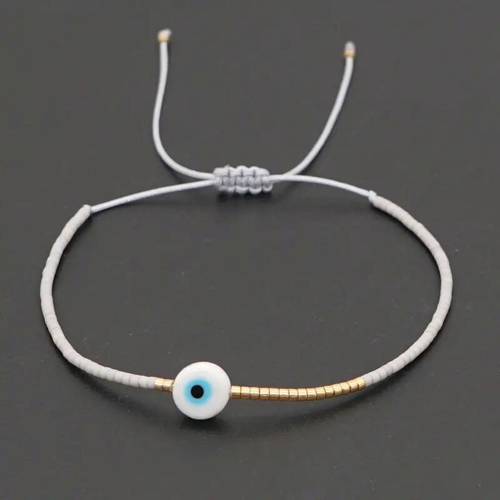 Evil Eye Mother Of Pearl Sky Blue Gold Handmade Beads Bracelet Bulk