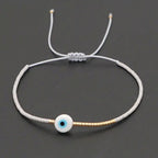 Evil Eye Mother Of Pearl Sky Blue Gold Handmade Beads Bracelet Bulk