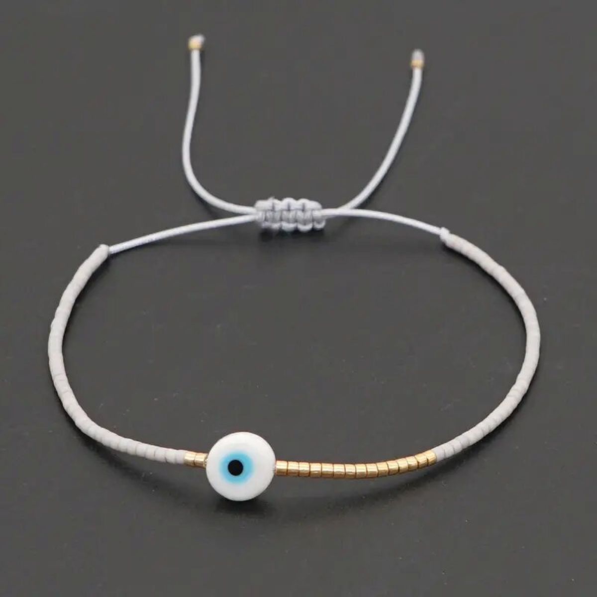 Evil Eye Mother Of Pearl Sky Blue Gold Handmade Beads Bracelet Bulk