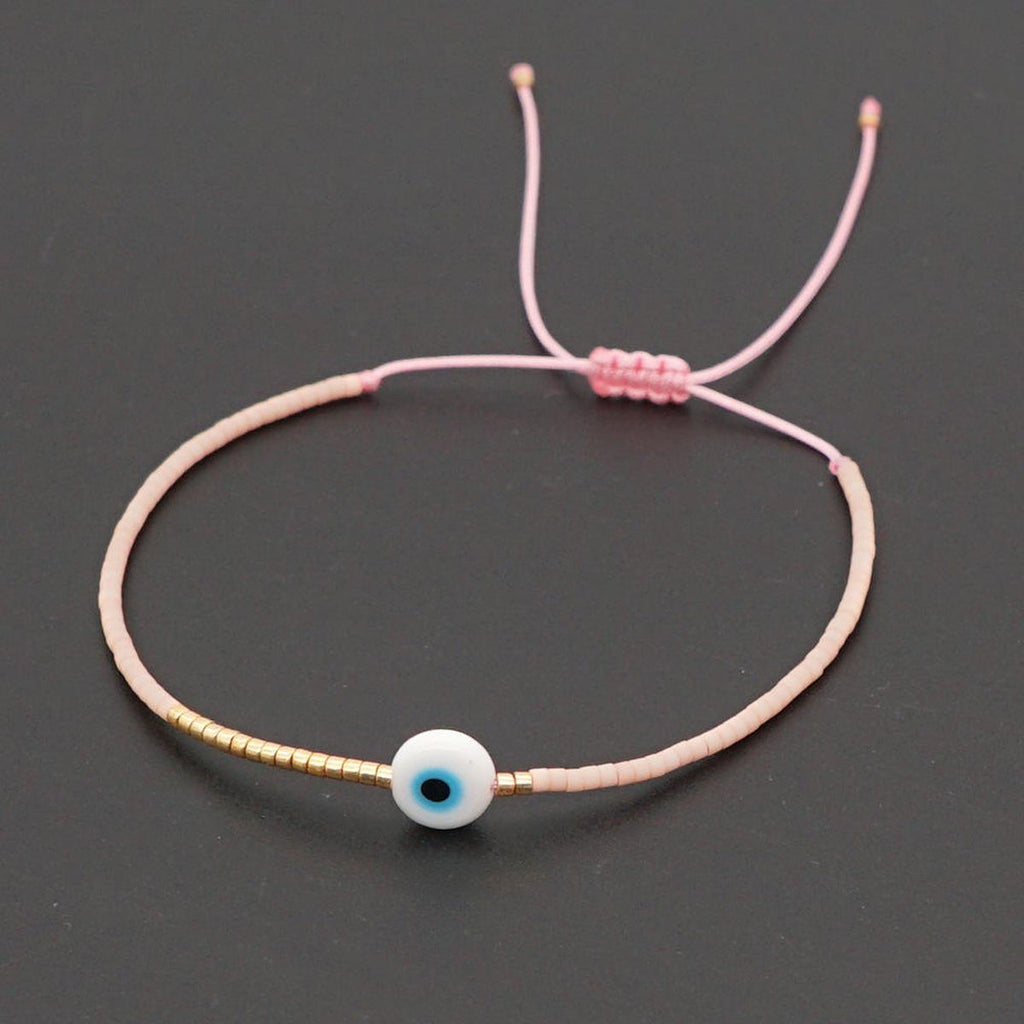 Evil Eye Mother Of Pearl Sky Blue Gold Handmade Beads Bracelet Bulk