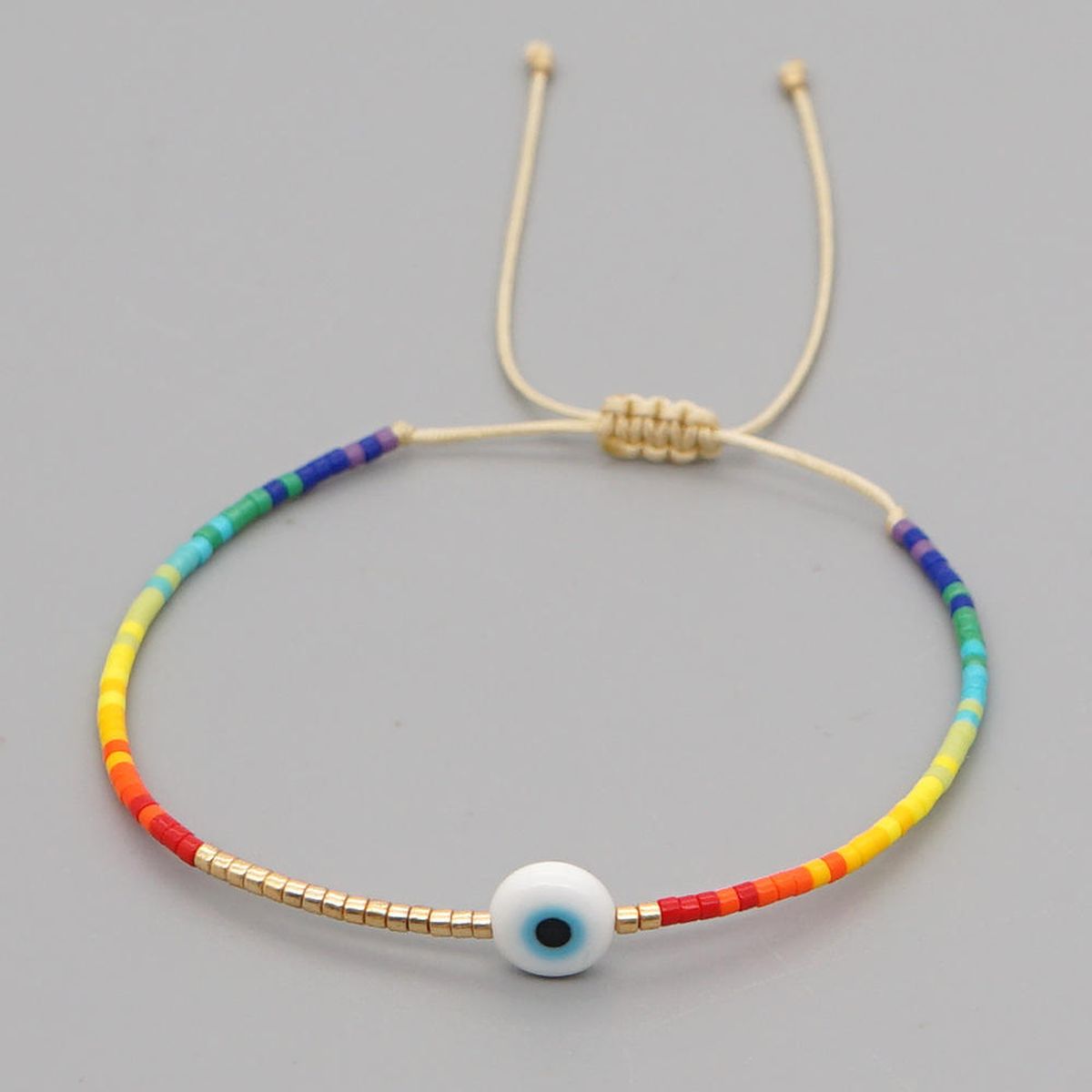 Evil Eye Mother Of Pearl Sky Blue Gold Handmade Beads Bracelet Bulk