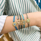 Round CZ Blue Beige Thread 18K Gold Adjustable Bracelet Bulk