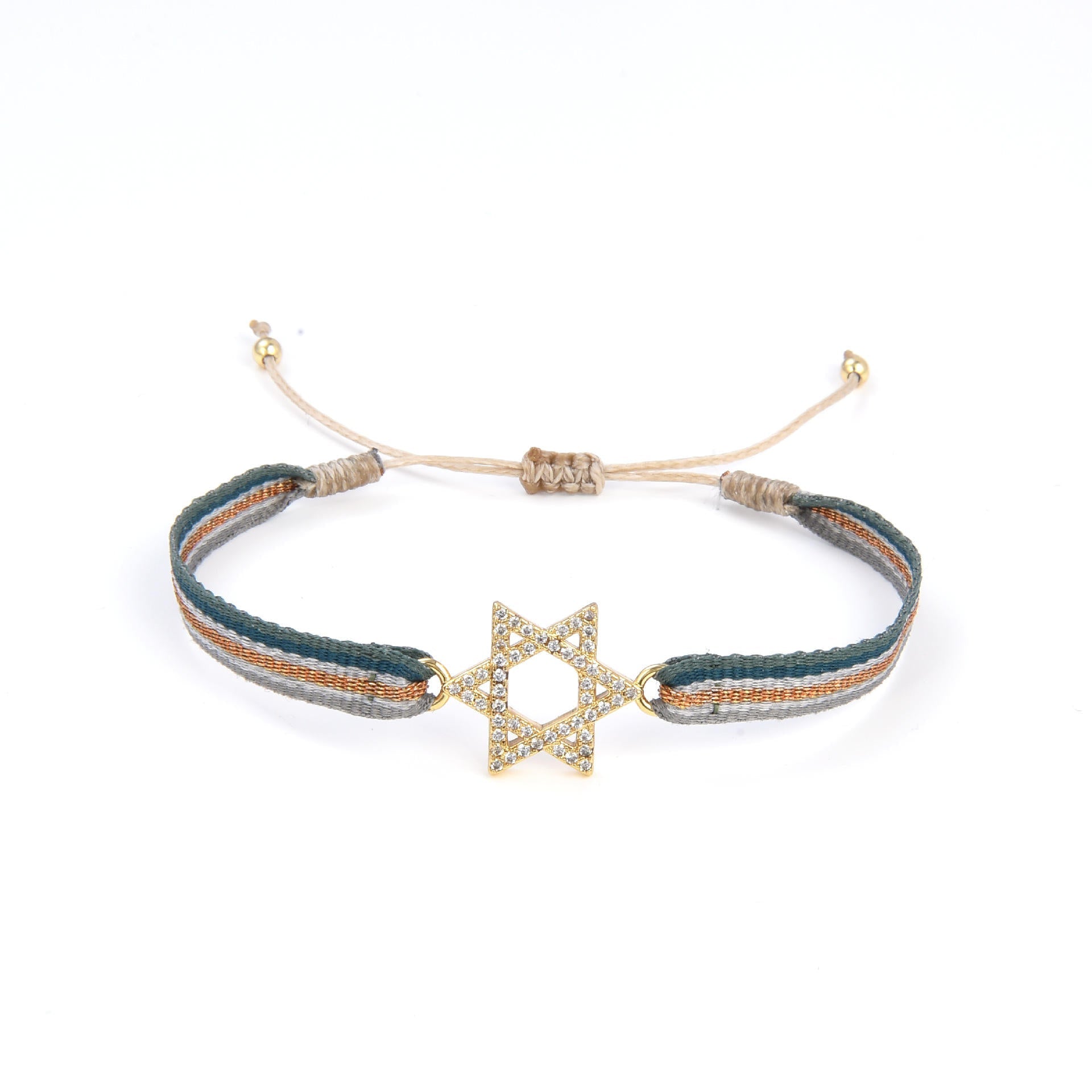 Round CZ Blue Beige Thread 18K Gold Adjustable Bracelet Bulk Secondary image