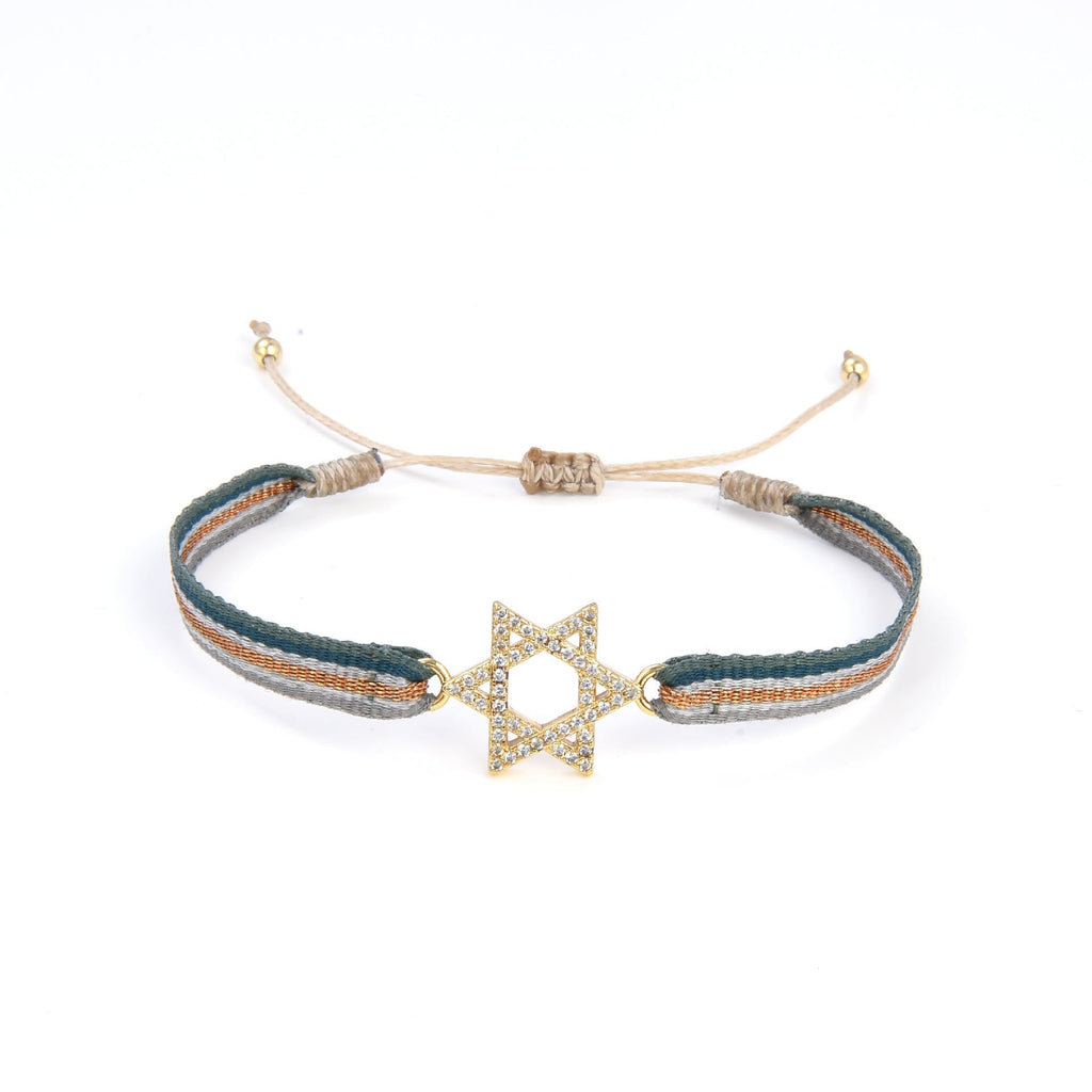 Round CZ Blue Beige Thread 18K Gold Adjustable Bracelet Bulk